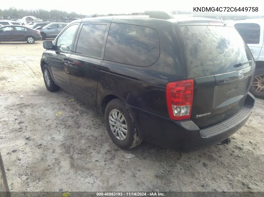 2012 Kia Sedona Lx VIN: KNDMG4C72C6449758 Lot: 40863193