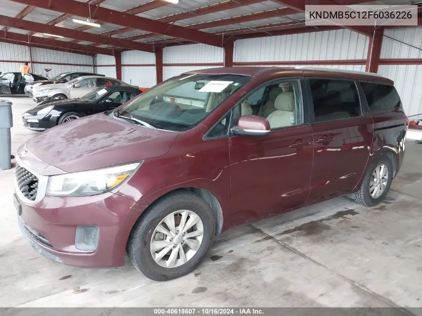 2015 Kia Sedona Lx VIN: KNDMB5C12F6036226 Lot: 40618607