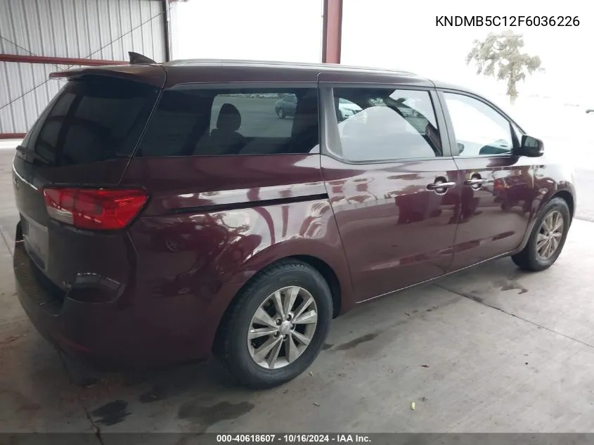 2015 Kia Sedona Lx VIN: KNDMB5C12F6036226 Lot: 40618607