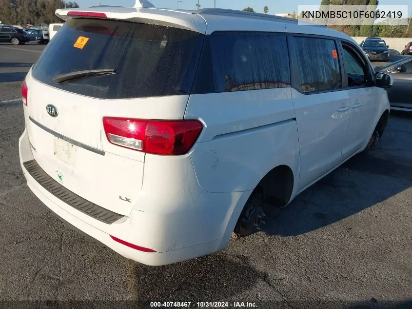 2015 Kia Sedona Lx VIN: KNDMB5C10F6062419 Lot: 40748467