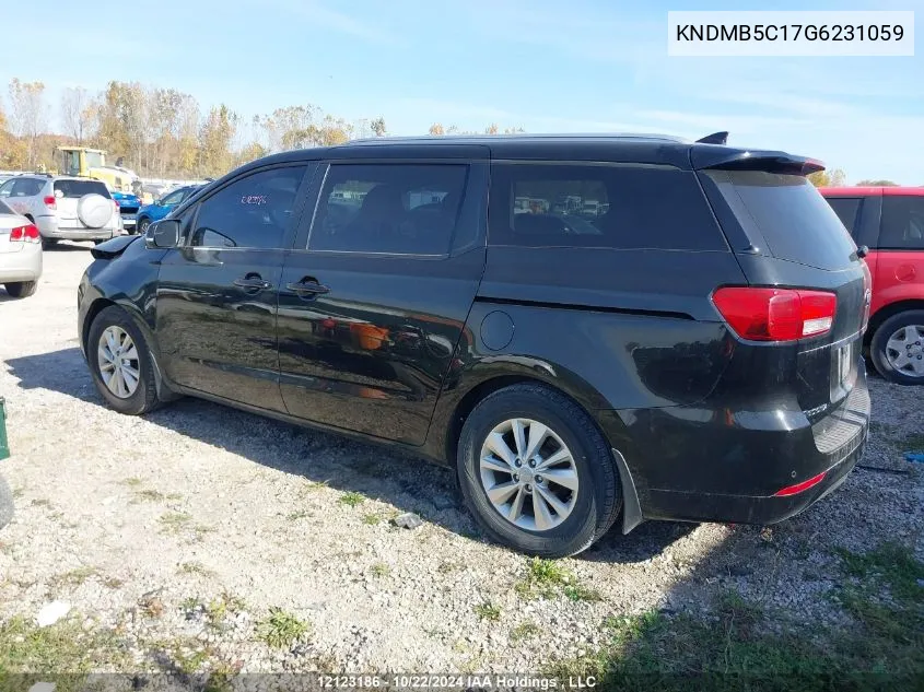 2016 Kia Sedona VIN: KNDMB5C17G6231059 Lot: 12123186