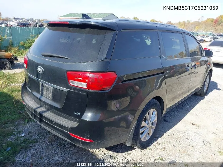 2016 Kia Sedona VIN: KNDMB5C17G6231059 Lot: 12123186