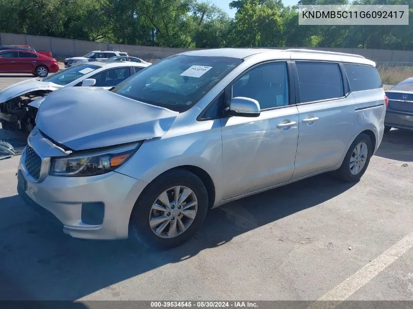 2016 Kia Sedona Lx VIN: KNDMB5C11G6092417 Lot: 39534545