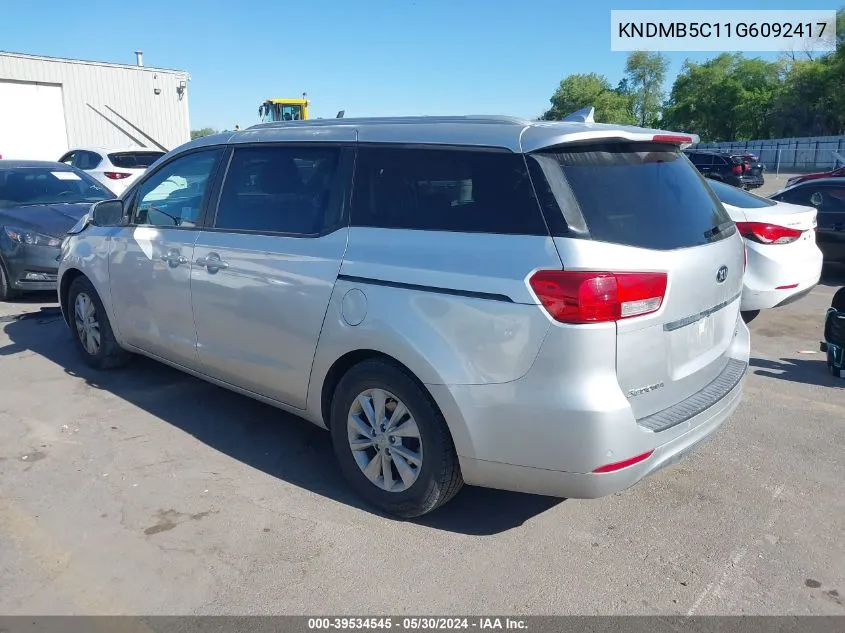 2016 Kia Sedona Lx VIN: KNDMB5C11G6092417 Lot: 39534545