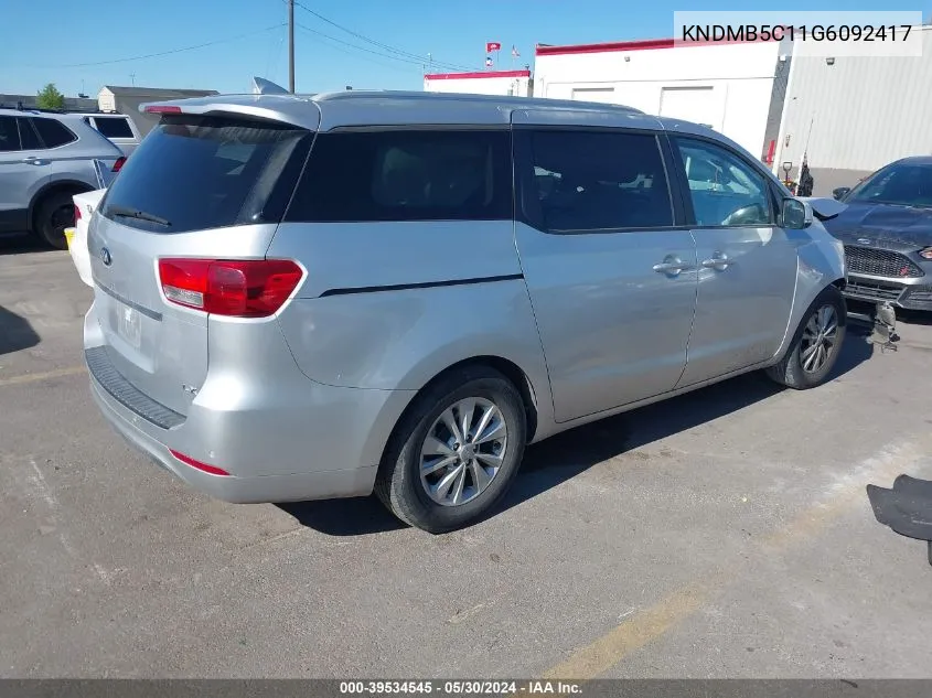 2016 Kia Sedona Lx VIN: KNDMB5C11G6092417 Lot: 39534545