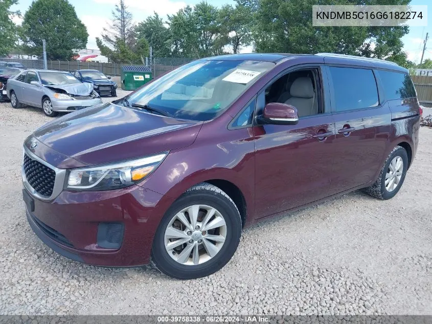 2016 Kia Sedona Lx VIN: KNDMB5C16G6182274 Lot: 39758338