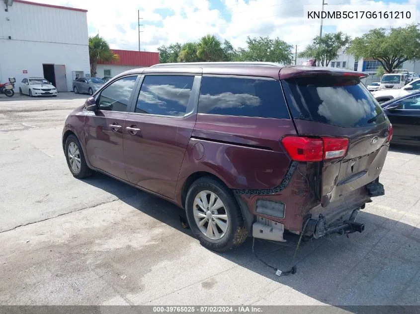 2016 Kia Sedona Lx VIN: KNDMB5C17G6161210 Lot: 39765025