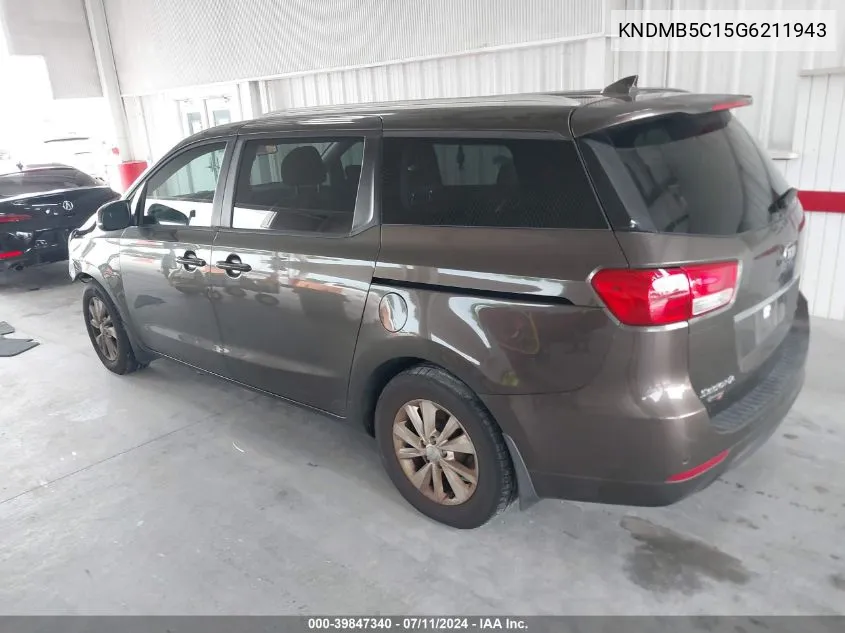 2016 Kia Sedona Lx VIN: KNDMB5C15G6211943 Lot: 39847340