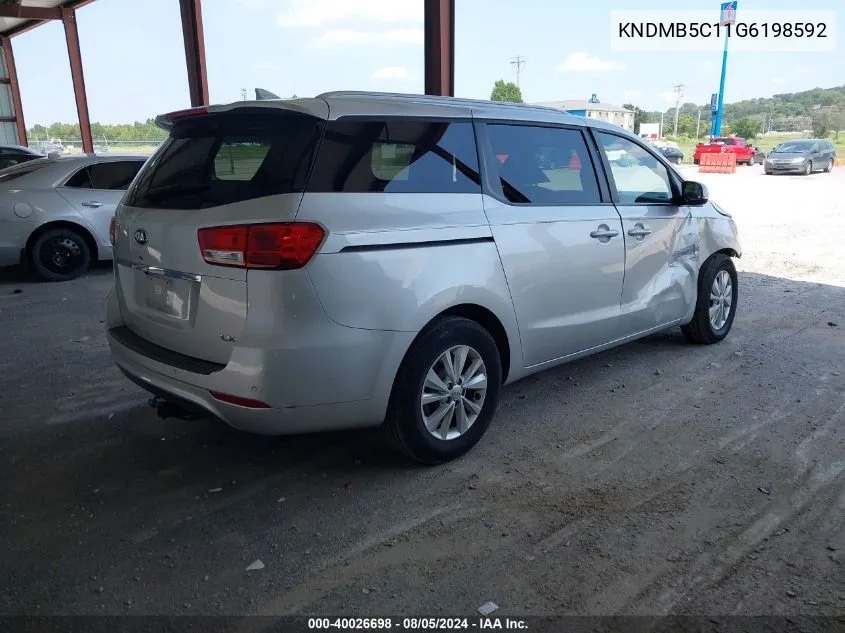 2016 Kia Sedona Lx VIN: KNDMB5C11G6198592 Lot: 40026698