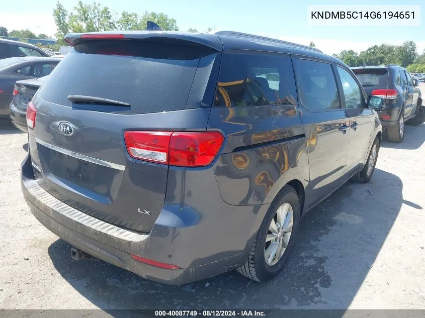 2016 Kia Sedona Lx VIN: KNDMB5C14G6194651 Lot: 40087749