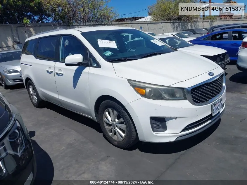 2016 Kia Sedona Lx VIN: KNDMB5C14G6151587 Lot: 40124774