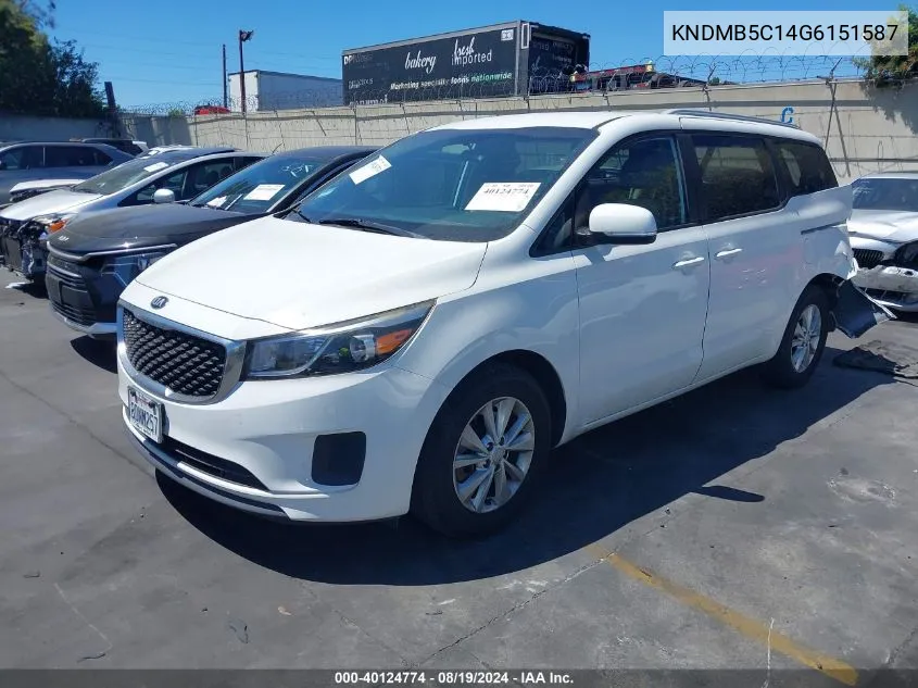 2016 Kia Sedona Lx VIN: KNDMB5C14G6151587 Lot: 40124774