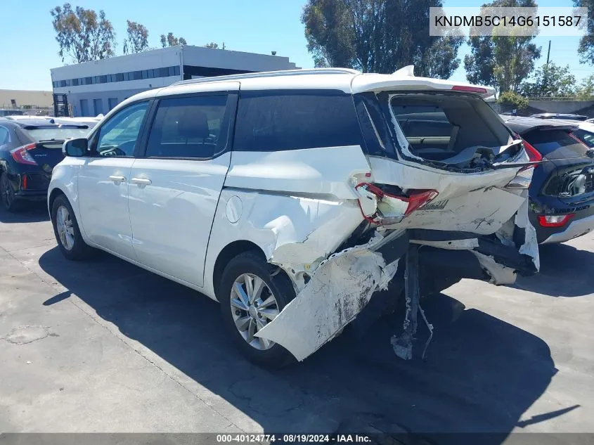 2016 Kia Sedona Lx VIN: KNDMB5C14G6151587 Lot: 40124774