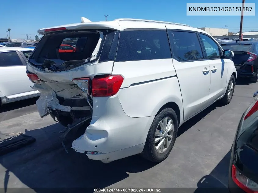 2016 Kia Sedona Lx VIN: KNDMB5C14G6151587 Lot: 40124774