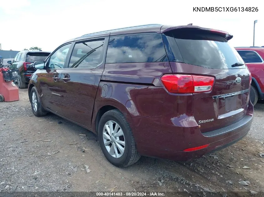 2016 Kia Sedona Lx VIN: KNDMB5C1XG6134826 Lot: 40141483