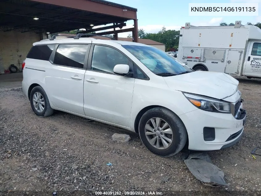 2016 Kia Sedona Lx VIN: KNDMB5C14G6191135 Lot: 40391262