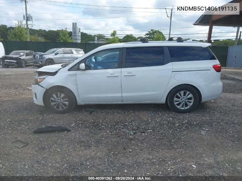 2016 Kia Sedona Lx VIN: KNDMB5C14G6191135 Lot: 40391262