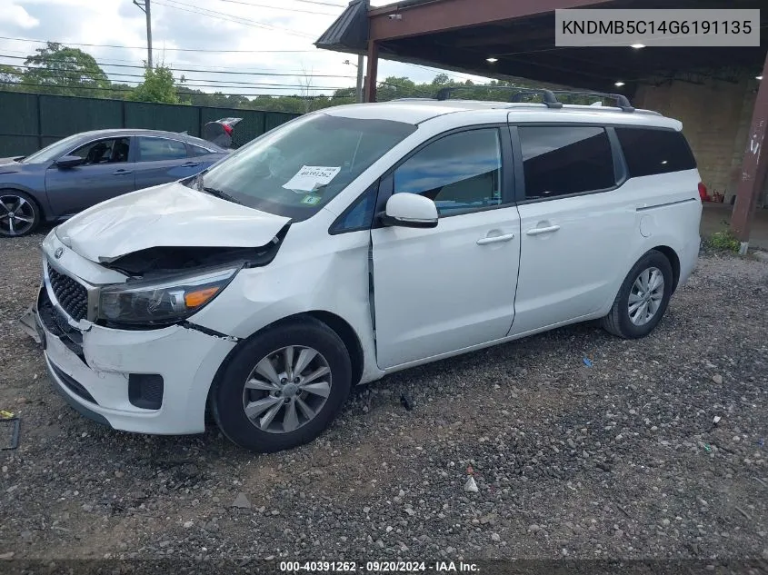 2016 Kia Sedona Lx VIN: KNDMB5C14G6191135 Lot: 40391262