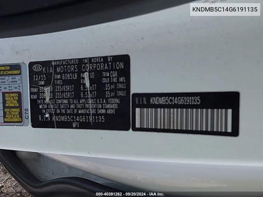 KNDMB5C14G6191135 2016 Kia Sedona Lx