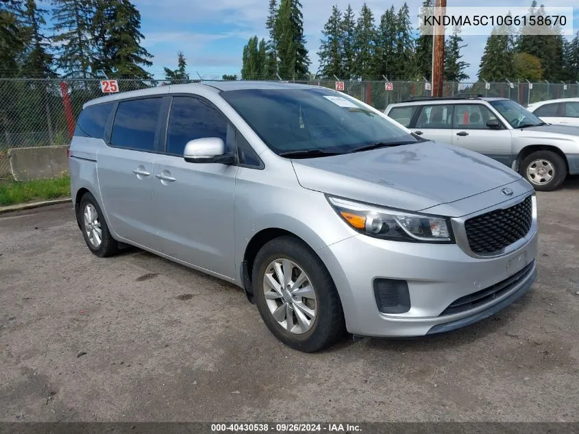 2016 Kia Sedona L VIN: KNDMA5C10G6158670 Lot: 40430538