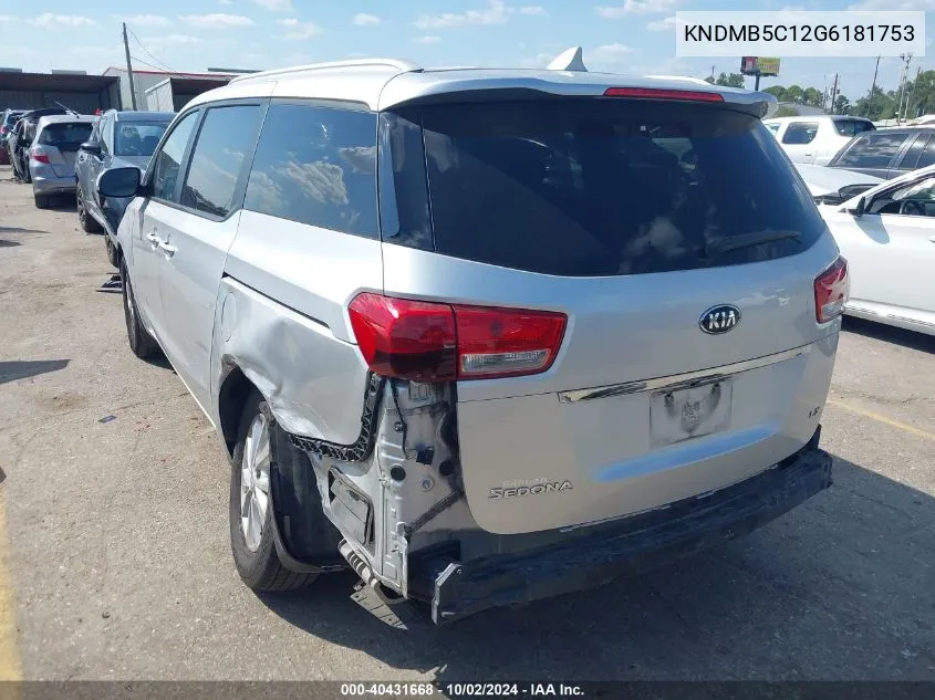 2016 Kia Sedona Lx VIN: KNDMB5C12G6181753 Lot: 40431668