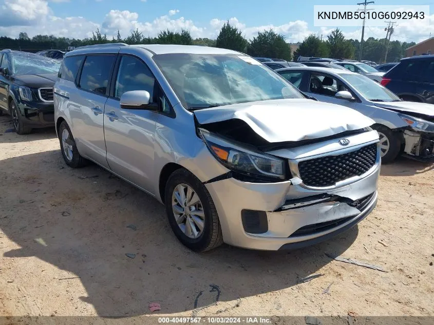 2016 Kia Sedona Lx VIN: KNDMB5C10G6092943 Lot: 40497567