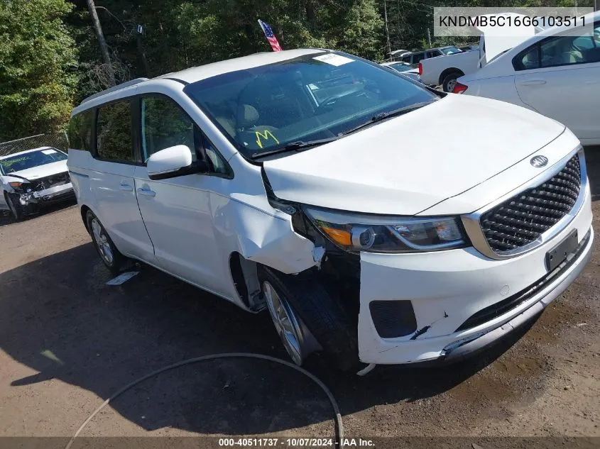 2016 Kia Sedona Lx VIN: KNDMB5C16G6103511 Lot: 40511737