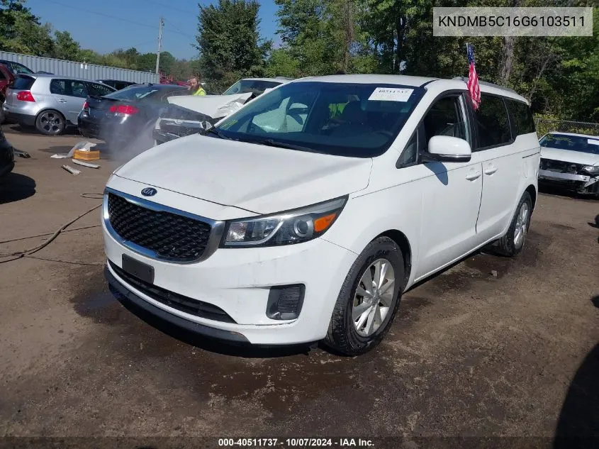 2016 Kia Sedona Lx VIN: KNDMB5C16G6103511 Lot: 40511737