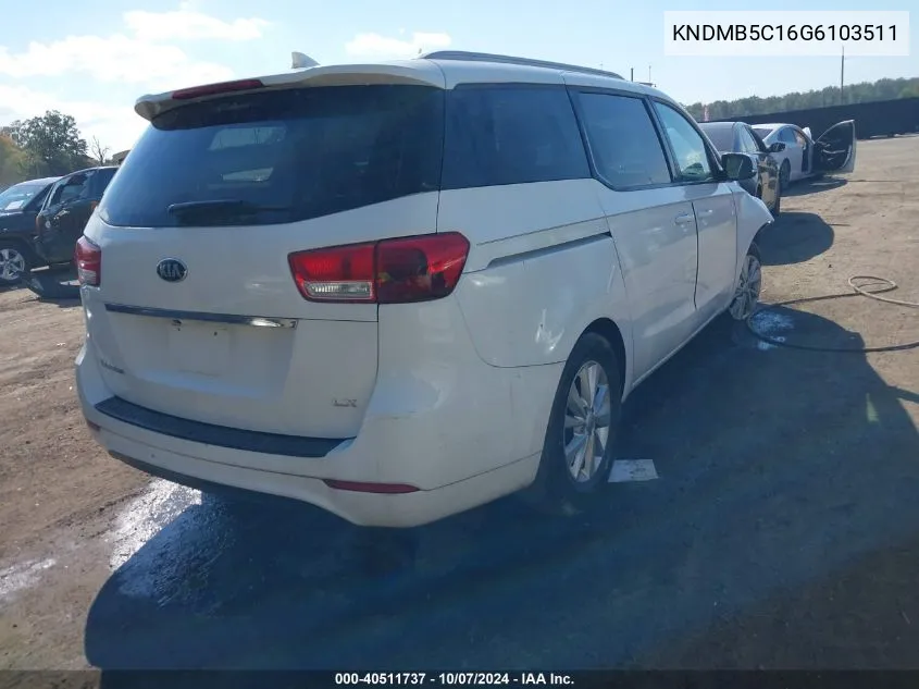 2016 Kia Sedona Lx VIN: KNDMB5C16G6103511 Lot: 40511737