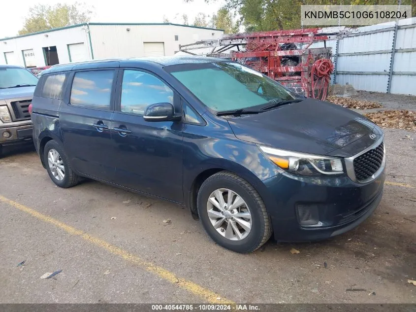 2016 Kia Sedona Lx VIN: KNDMB5C10G6108204 Lot: 40544785