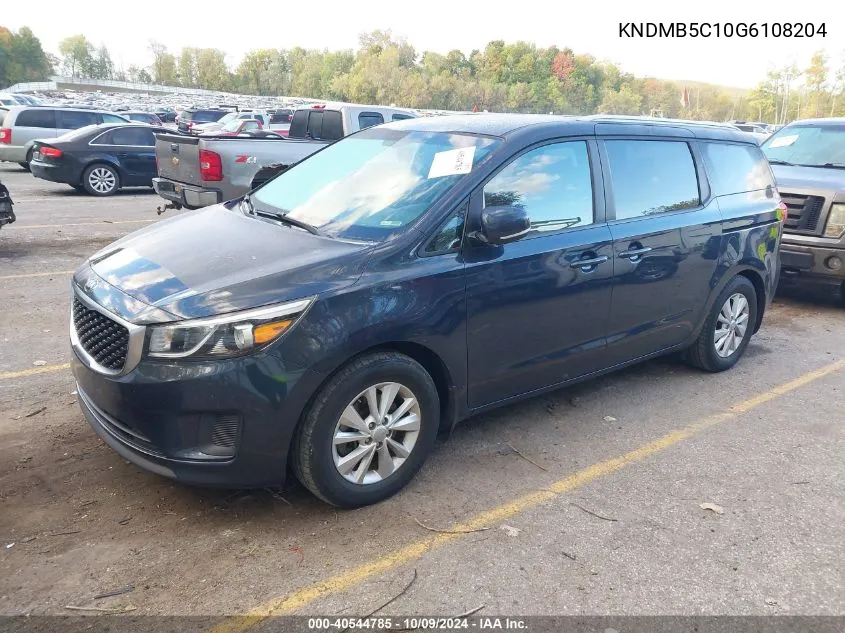 2016 Kia Sedona Lx VIN: KNDMB5C10G6108204 Lot: 40544785