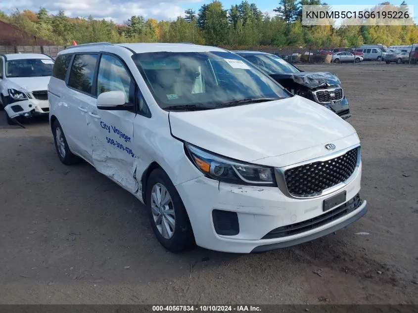 2016 Kia Sedona Lx VIN: KNDMB5C15G6195226 Lot: 40567834