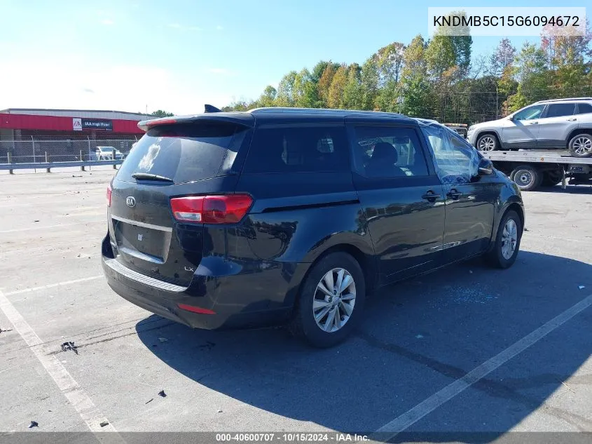 2016 Kia Sedona Lx VIN: KNDMB5C15G6094672 Lot: 40600707