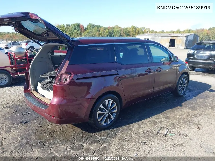 2016 Kia Sedona Sx VIN: KNDMC5C12G6139919 Lot: 40636550