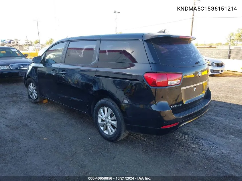 2016 Kia Sedona L VIN: KNDMA5C15G6151214 Lot: 40658856