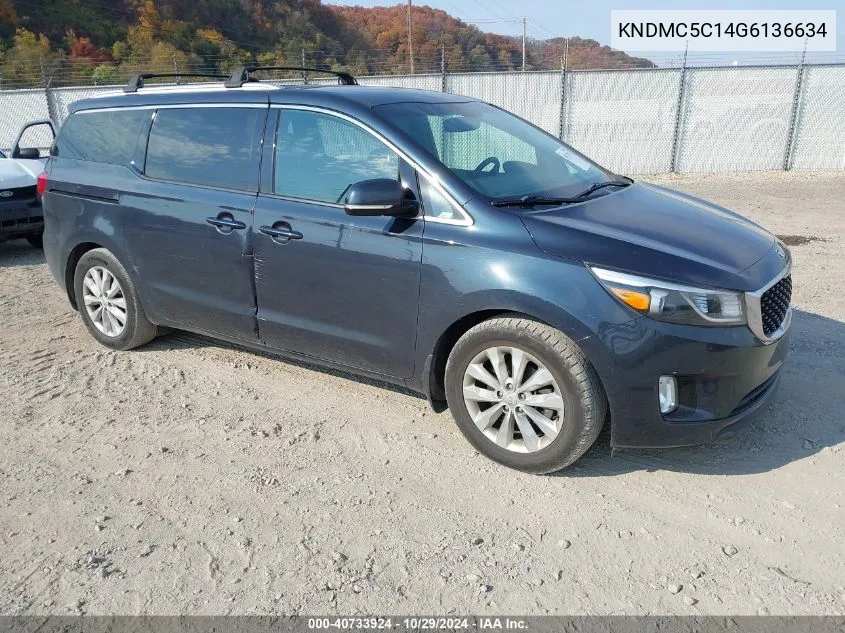 2016 Kia Sedona Ex VIN: KNDMC5C14G6136634 Lot: 40733924