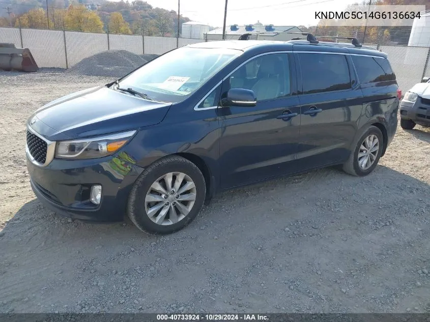 2016 Kia Sedona Ex VIN: KNDMC5C14G6136634 Lot: 40733924