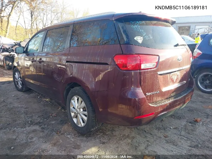 2016 Kia Sedona Lx VIN: KNDMB5C11G6189181 Lot: 40804672