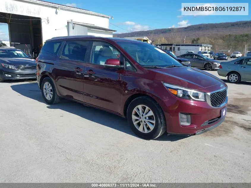 2016 Kia Sedona Lx VIN: KNDMB5C18G6192871 Lot: 40806373