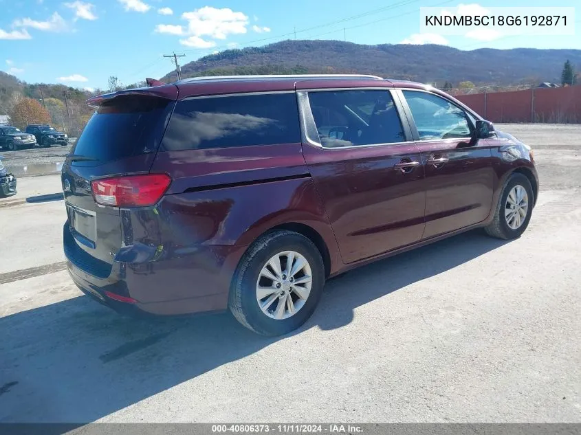 2016 Kia Sedona Lx VIN: KNDMB5C18G6192871 Lot: 40806373