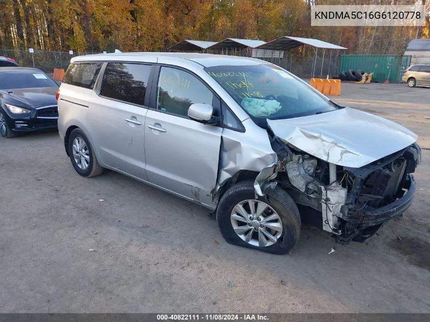 2016 Kia Sedona L VIN: KNDMA5C16G6120778 Lot: 40822111