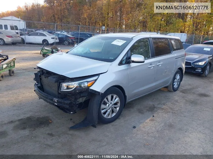 2016 Kia Sedona L VIN: KNDMA5C16G6120778 Lot: 40822111