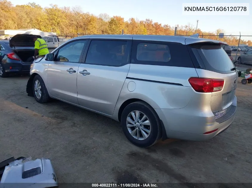 2016 Kia Sedona L VIN: KNDMA5C16G6120778 Lot: 40822111