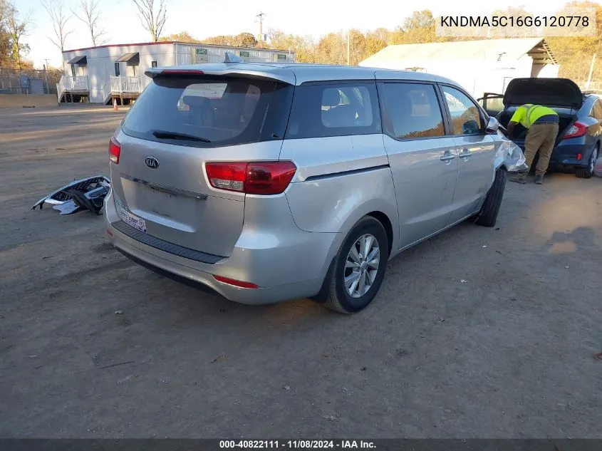 2016 Kia Sedona L VIN: KNDMA5C16G6120778 Lot: 40822111