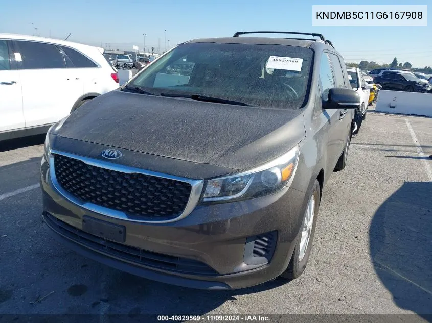 2016 Kia Sedona Lx VIN: KNDMB5C11G6167908 Lot: 40829569