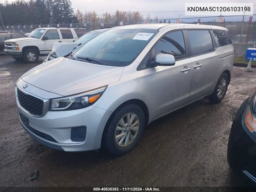 2016 Kia Sedona L VIN: KNDMA5C12G6103198 Lot: 40835383