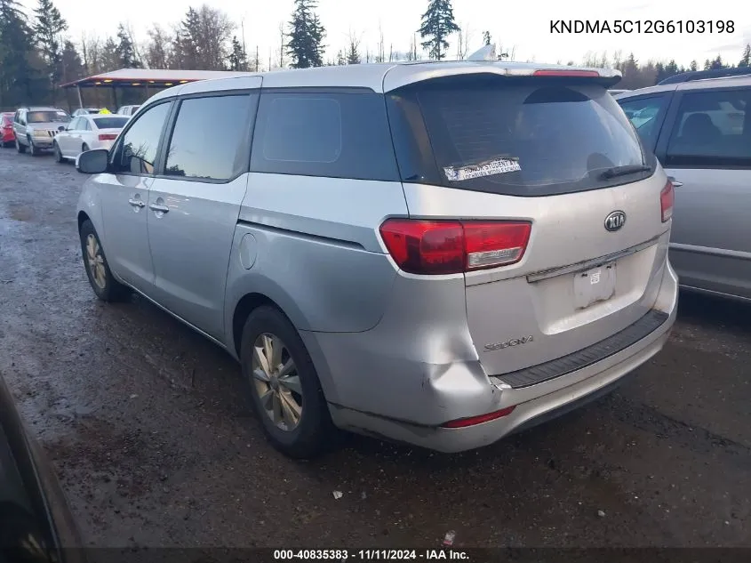 2016 Kia Sedona L VIN: KNDMA5C12G6103198 Lot: 40835383