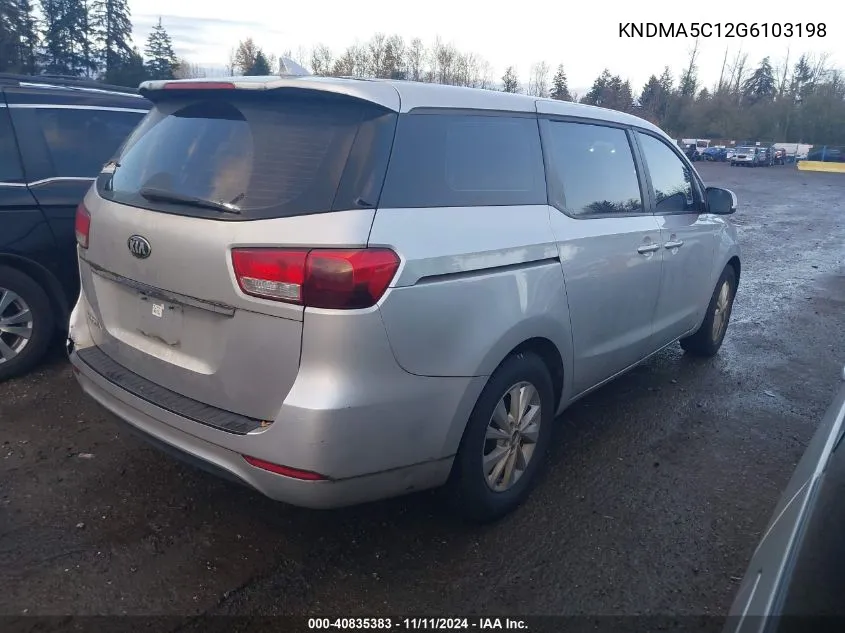 2016 Kia Sedona L VIN: KNDMA5C12G6103198 Lot: 40835383