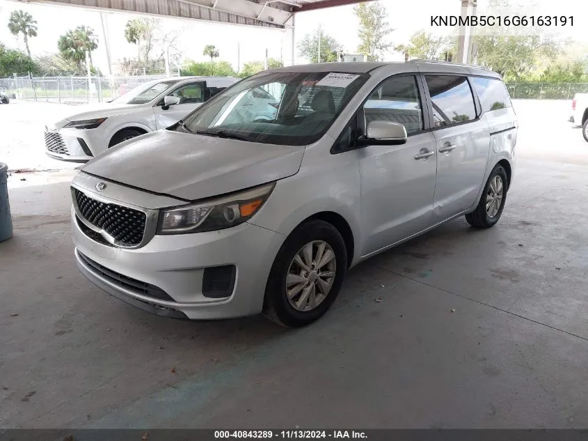 2016 Kia Sedona Lx VIN: KNDMB5C16G6163191 Lot: 40843289