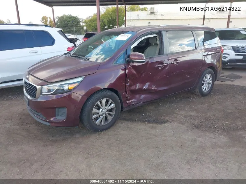 KNDMB5C1XG6214322 2016 Kia Sedona Lx